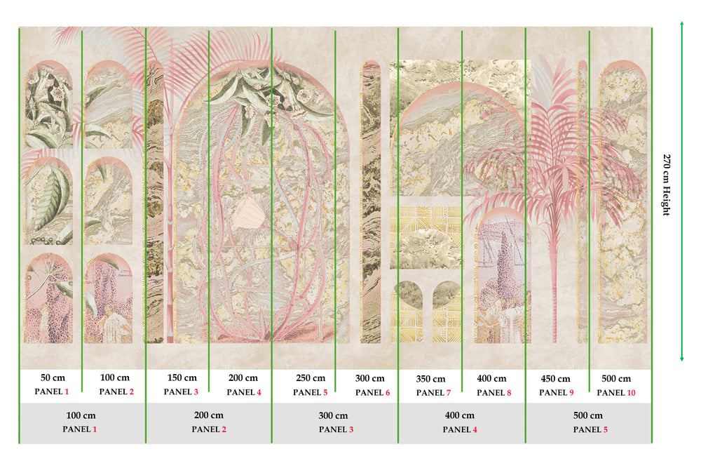 Desert Khaki Tropical Trompe L'oeil Mural M2996