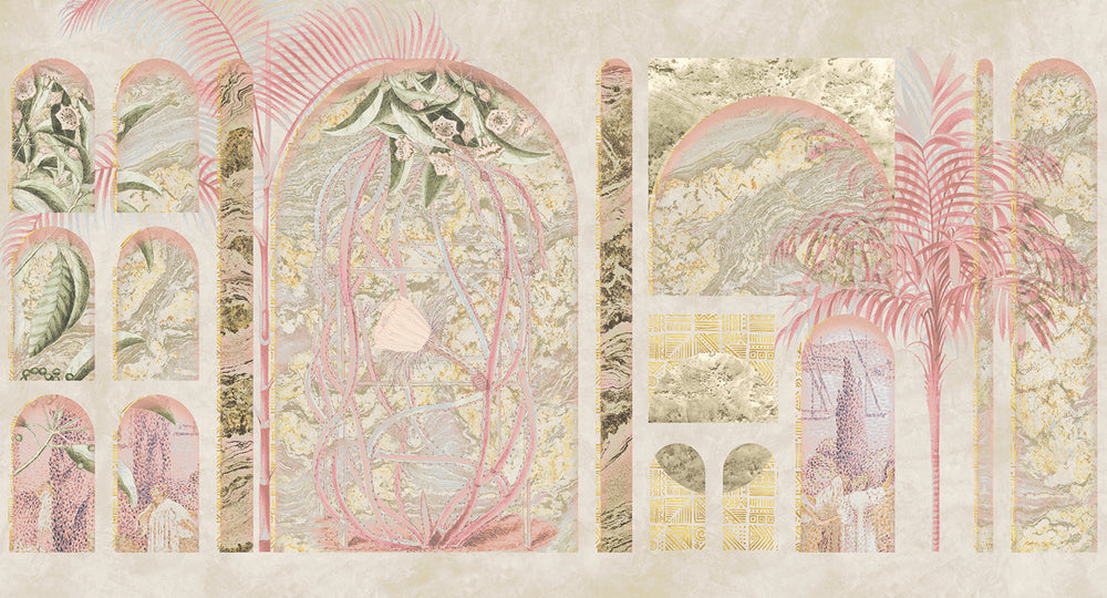 Desert Khaki Tropical Trompe L'oeil Mural M2996