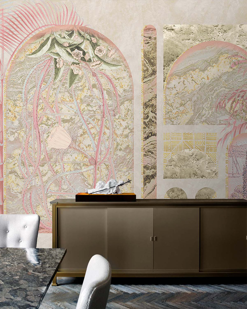 Desert Khaki Tropical Trompe L'oeil Mural M2996