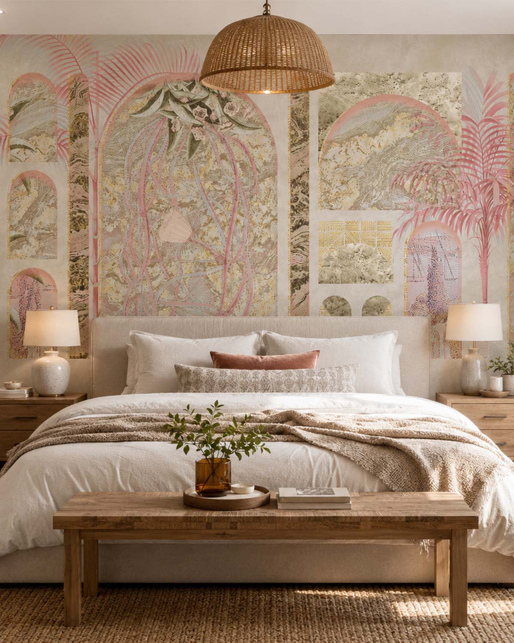Desert Khaki Tropical Trompe L'oeil Mural M2996