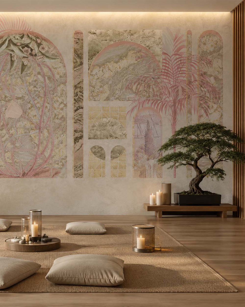 Desert Khaki Tropical Trompe L'oeil Mural M2996