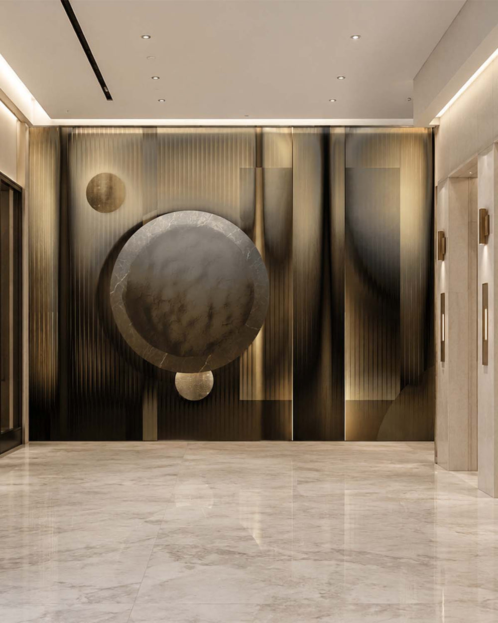 German Grey Abstract Geometric Cosmos Mural M2998