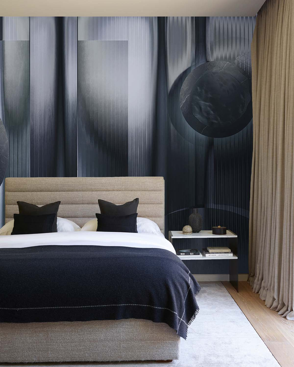 Blue Charcoal Abstract Geometric Cosmos Mural M2999