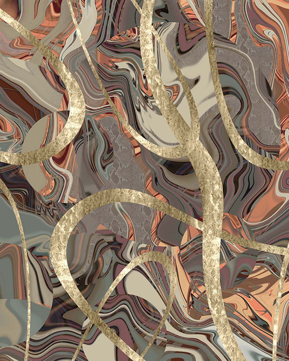 Brown Clay Swirling Marble Vein Mural M3006