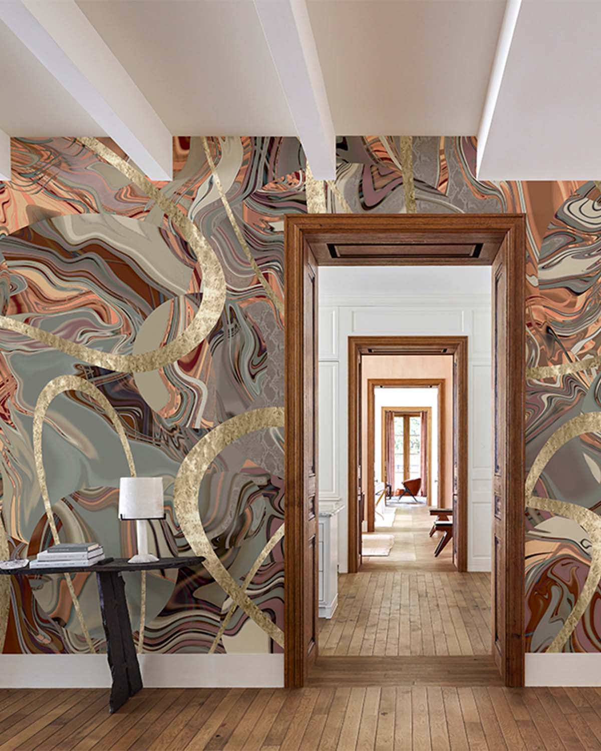 Brown Clay Swirling Marble Vein Mural M3006
