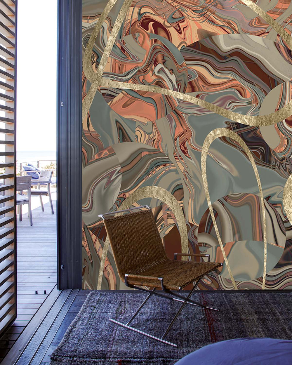 Brown Clay Swirling Marble Vein Mural M3006 - Sample