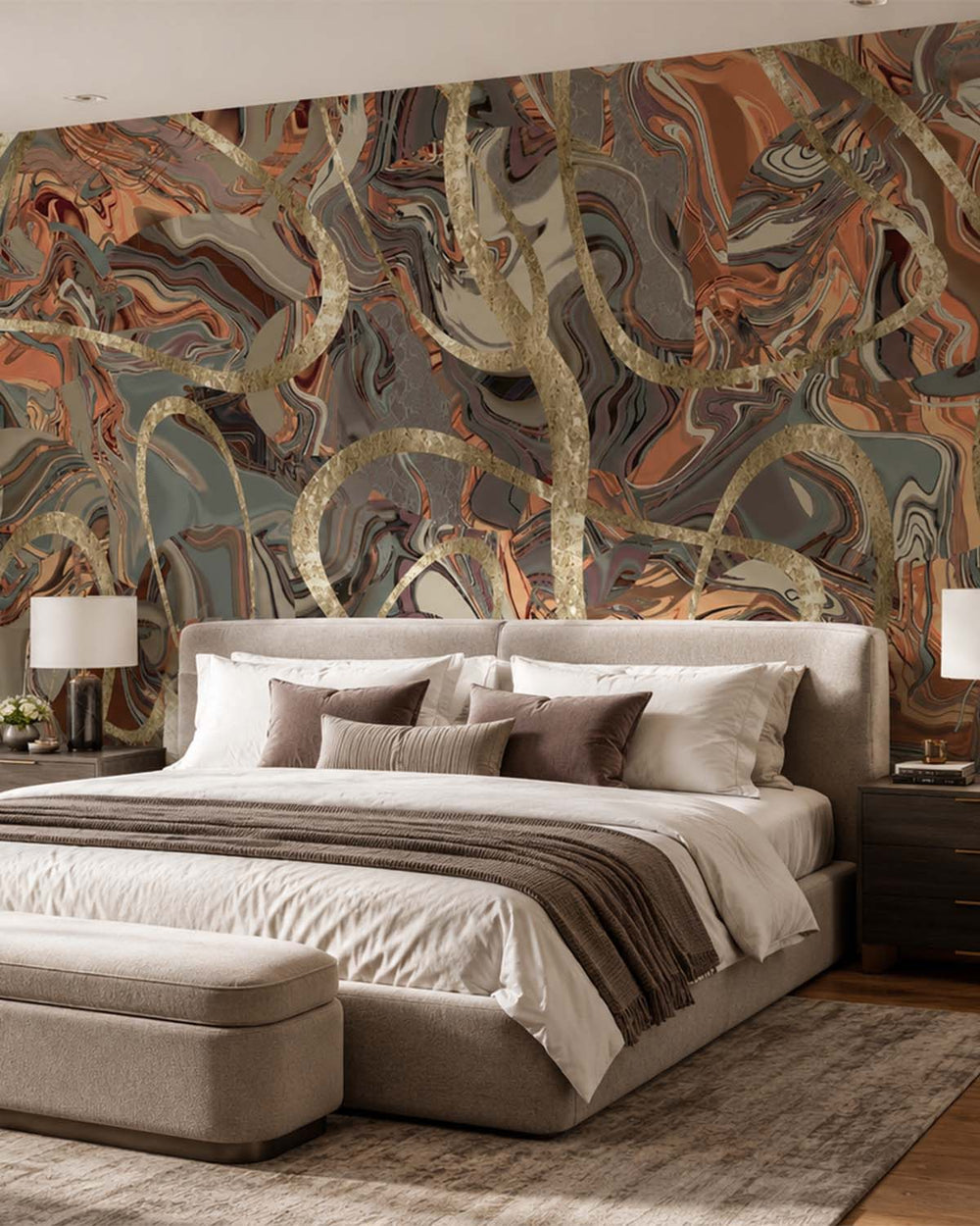Brown Clay Swirling Marble Vein Mural M3006 - Sample