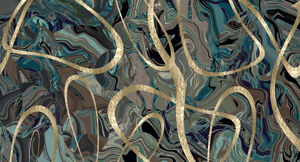 Thunderhawk Blue Swirling Marble Vein Mural M3007