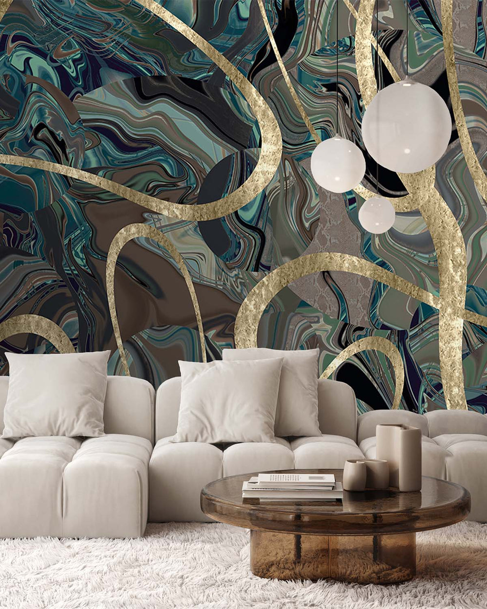 Thunderhawk Blue Swirling Marble Vein Mural M3007
