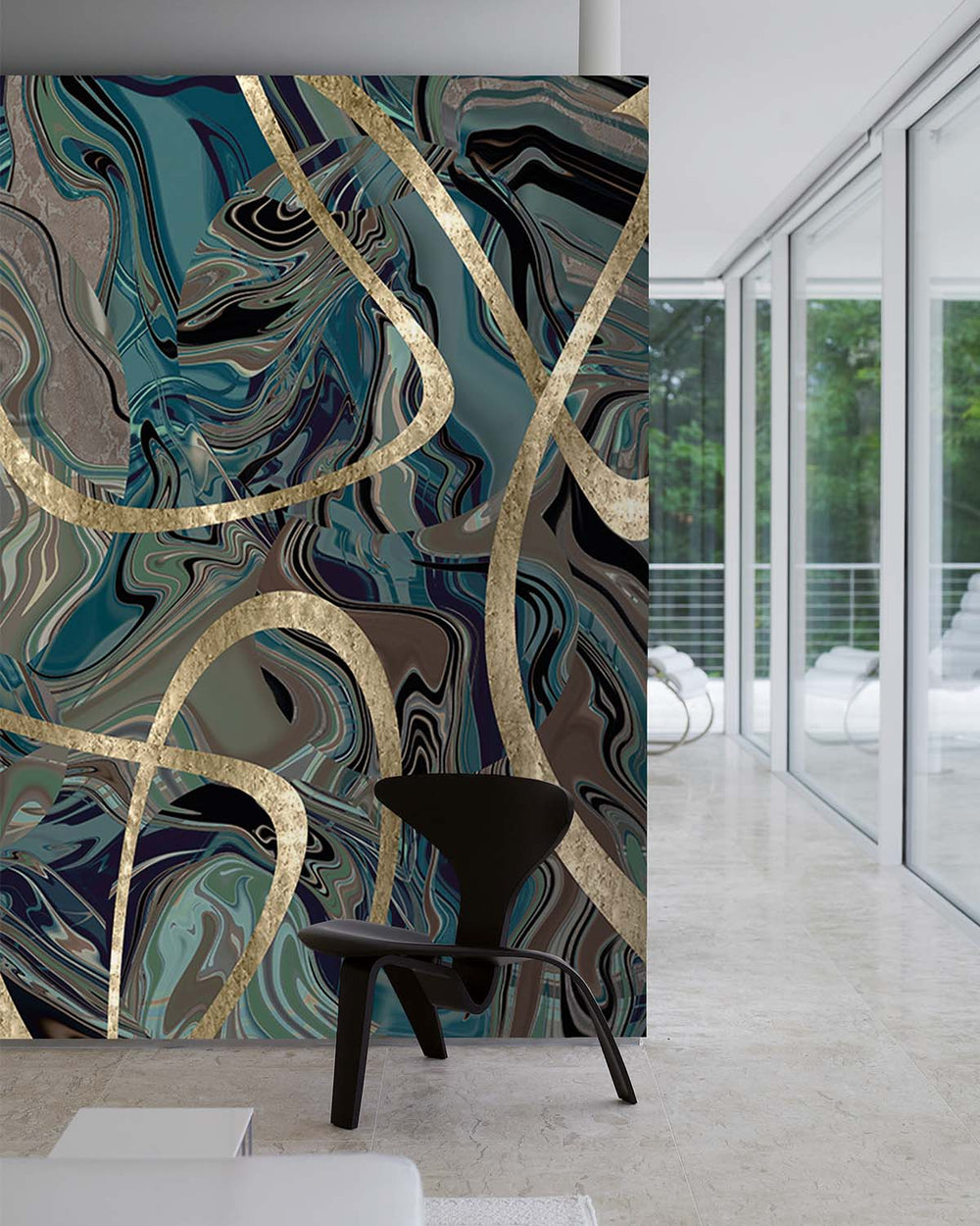 Thunderhawk Blue Swirling Marble Vein Mural M3007 - Sample