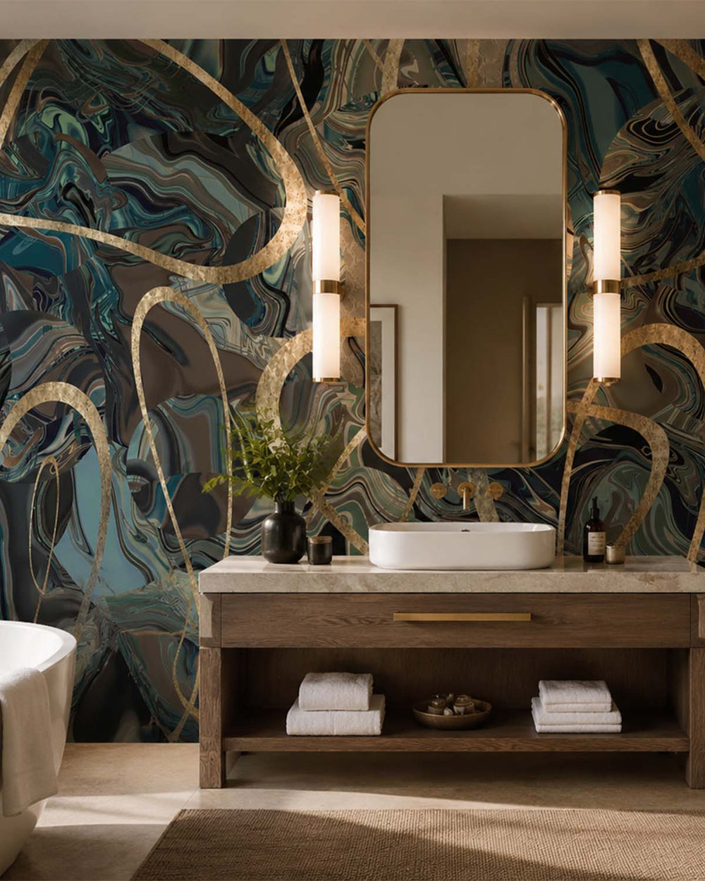 Thunderhawk Blue Swirling Marble Vein Mural M3007