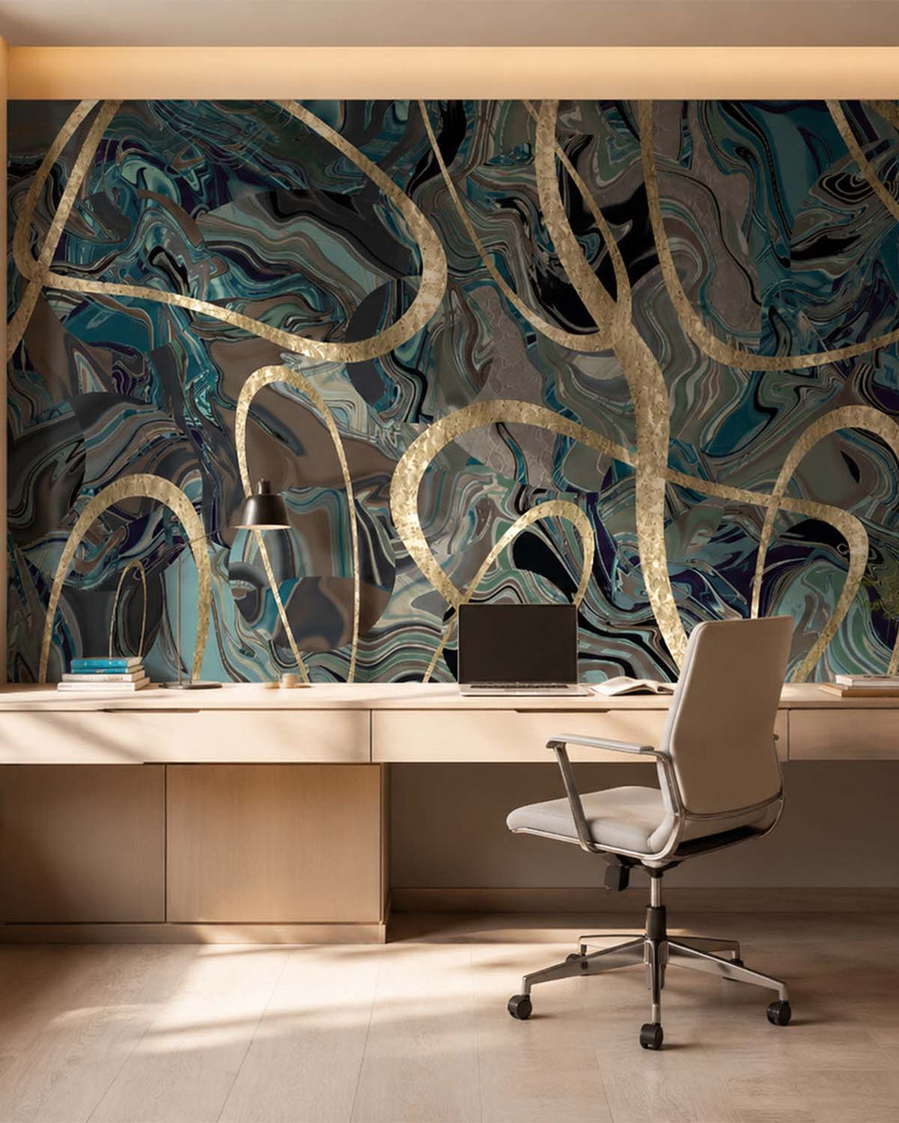 Thunderhawk Blue Swirling Marble Vein Mural M3007