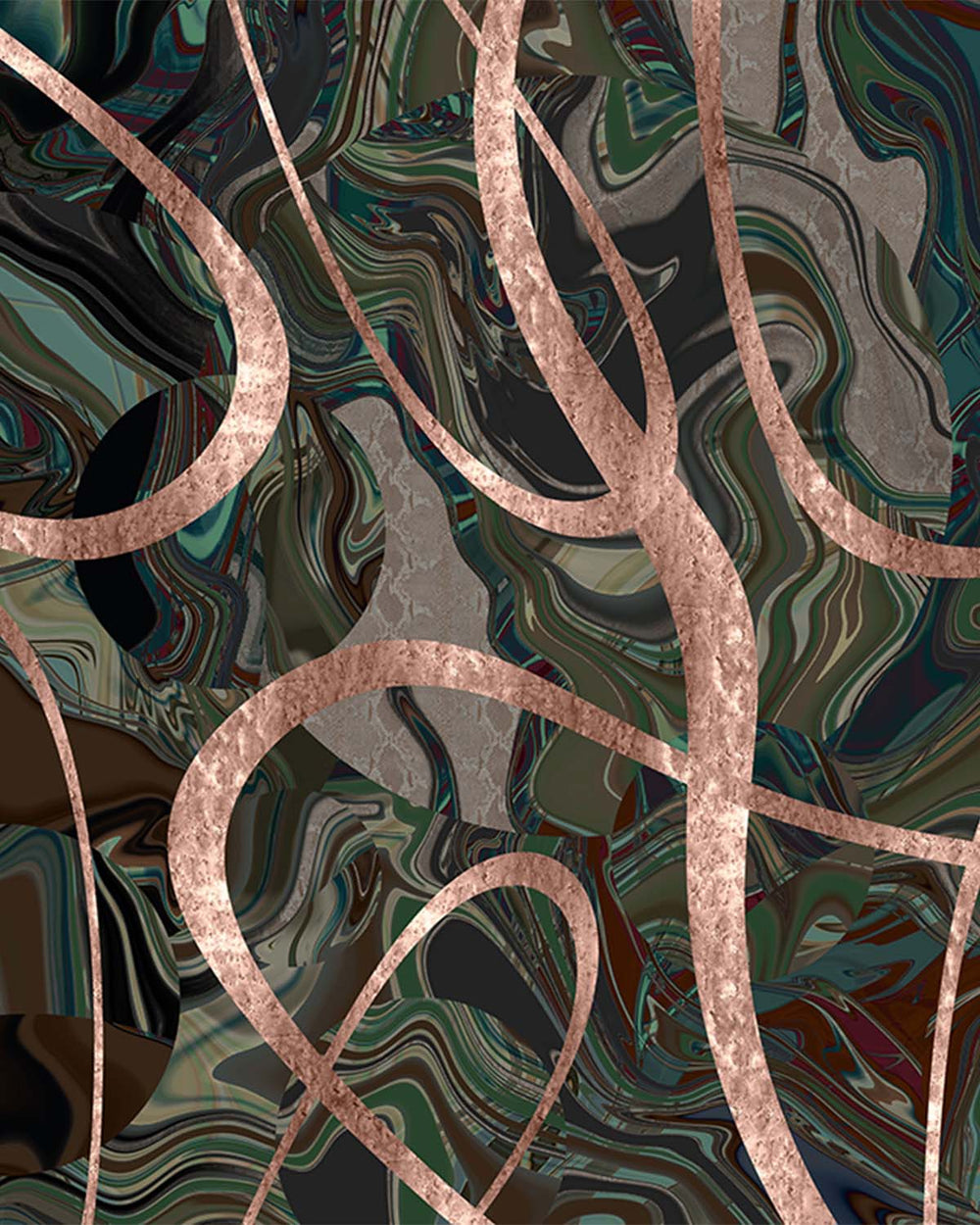 Emerald Forest Swirling Marble Vein Mural M3008