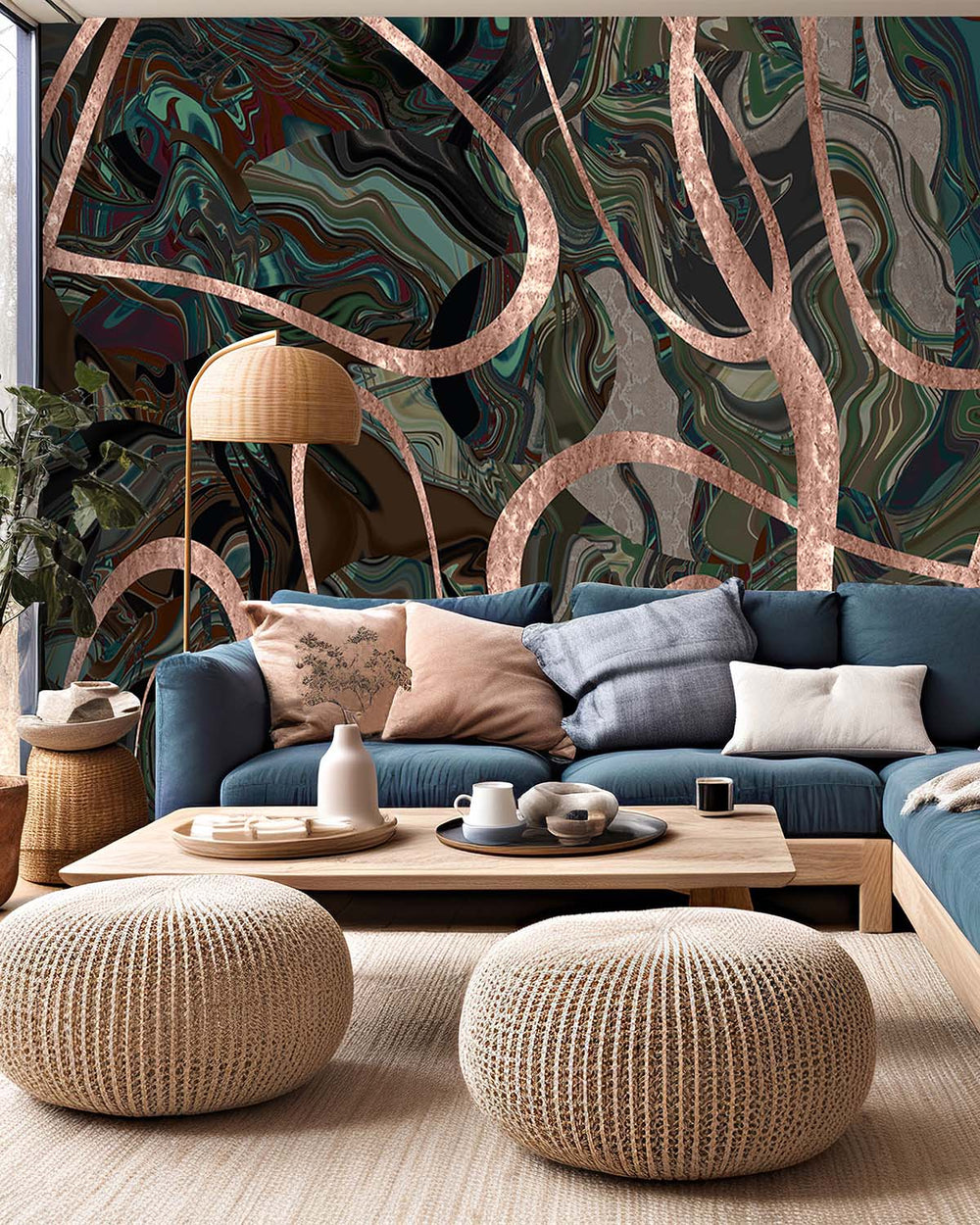 Emerald Forest Swirling Marble Vein Mural M3008