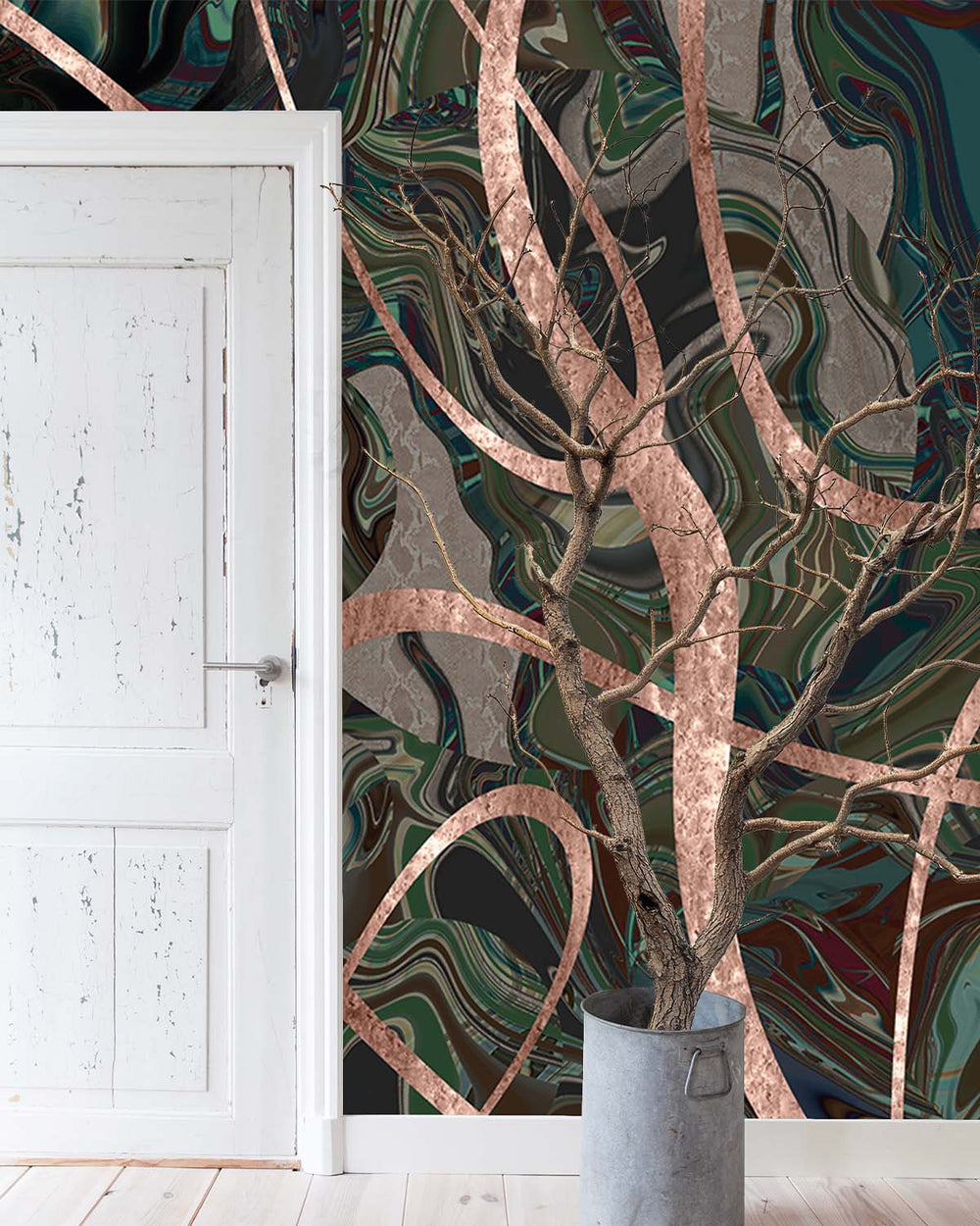 Emerald Forest Swirling Marble Vein Mural M3008
