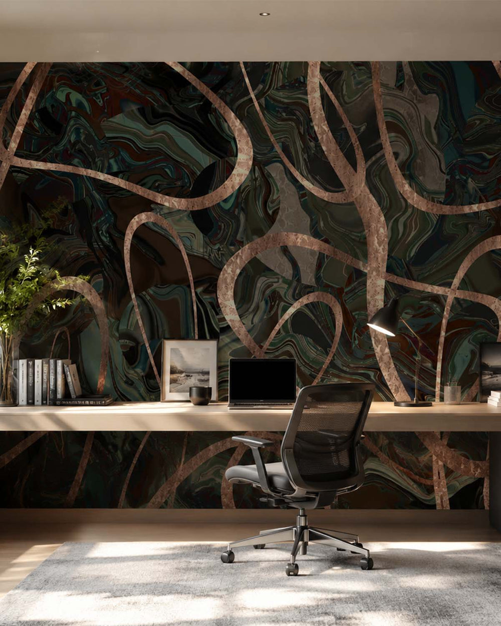 Emerald Forest Swirling Marble Vein Mural M3008