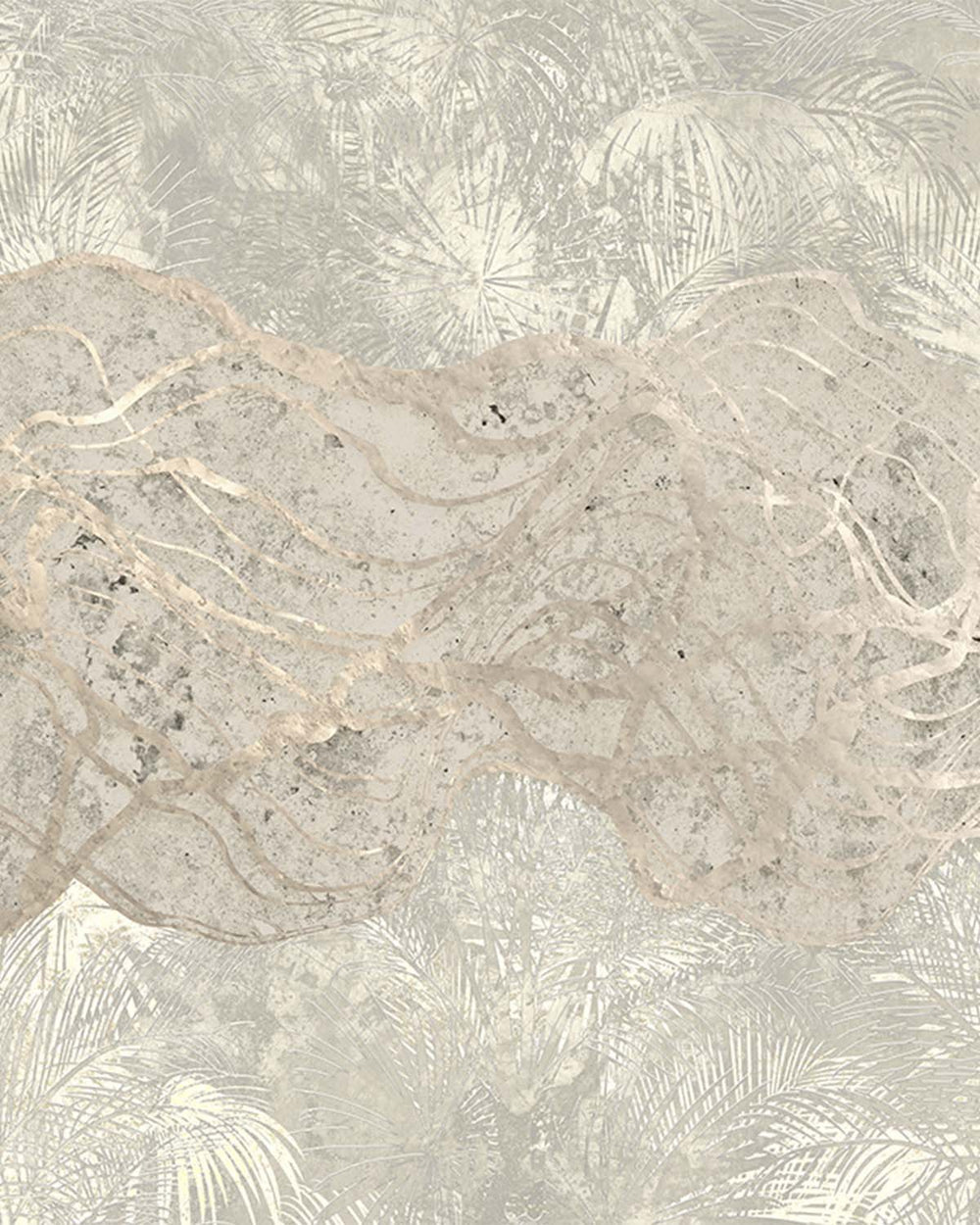 Pelican Gray Abstract Tropical Foliage Mural M3012