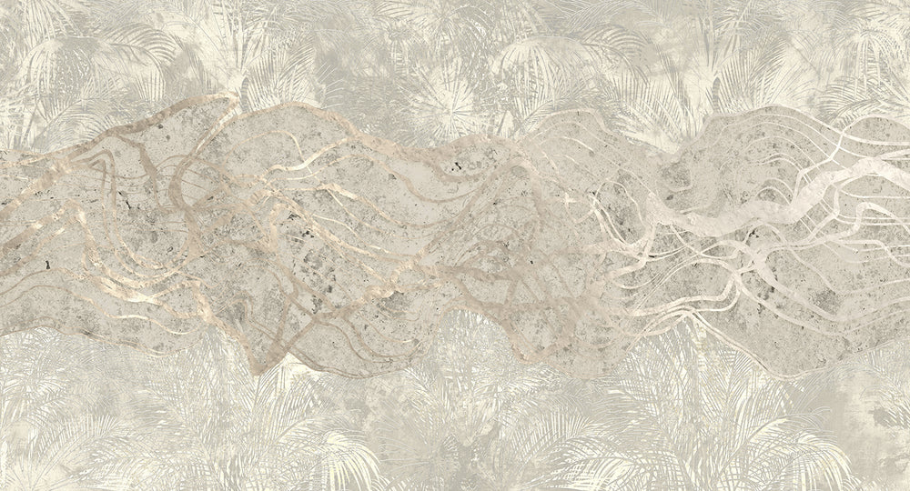 Pelican Gray Abstract Tropical Foliage Mural M3012