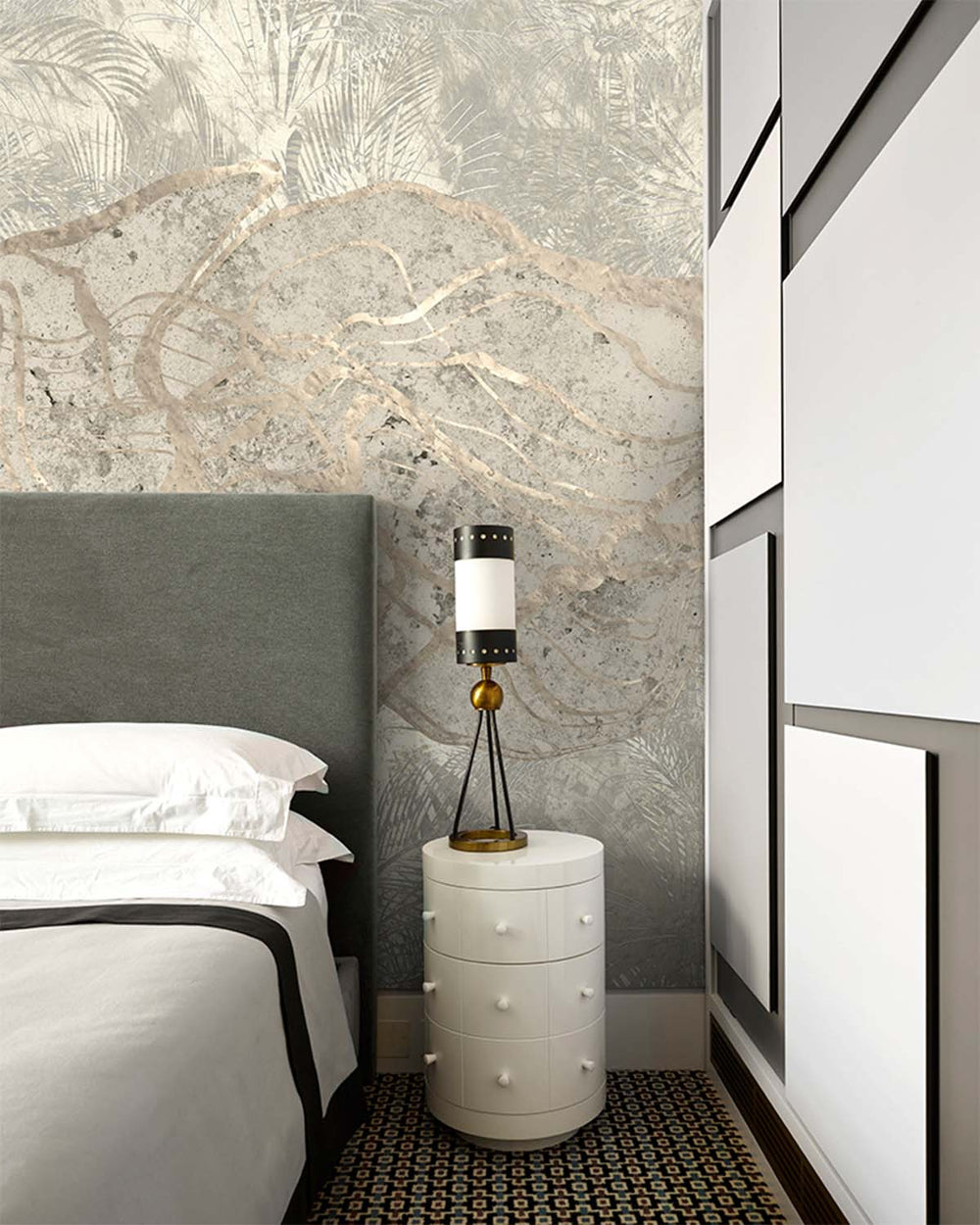 Pelican Gray Abstract Tropical Foliage Mural M3012 - Sample
