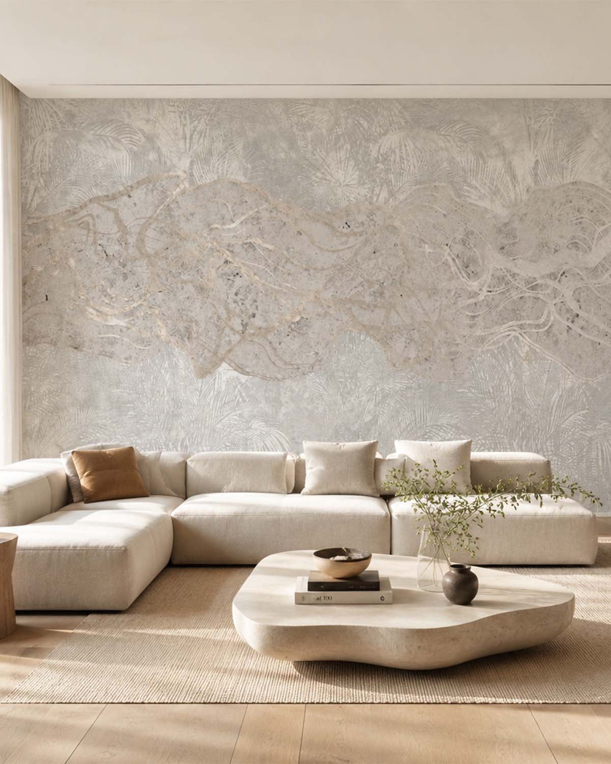 Pelican Gray Abstract Tropical Foliage Mural M3012 - Sample