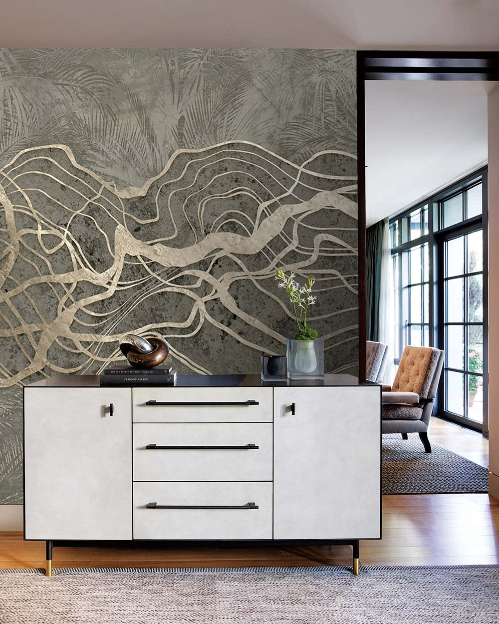 Smoky Topaz Abstract Tropical Foliage Mural M3013