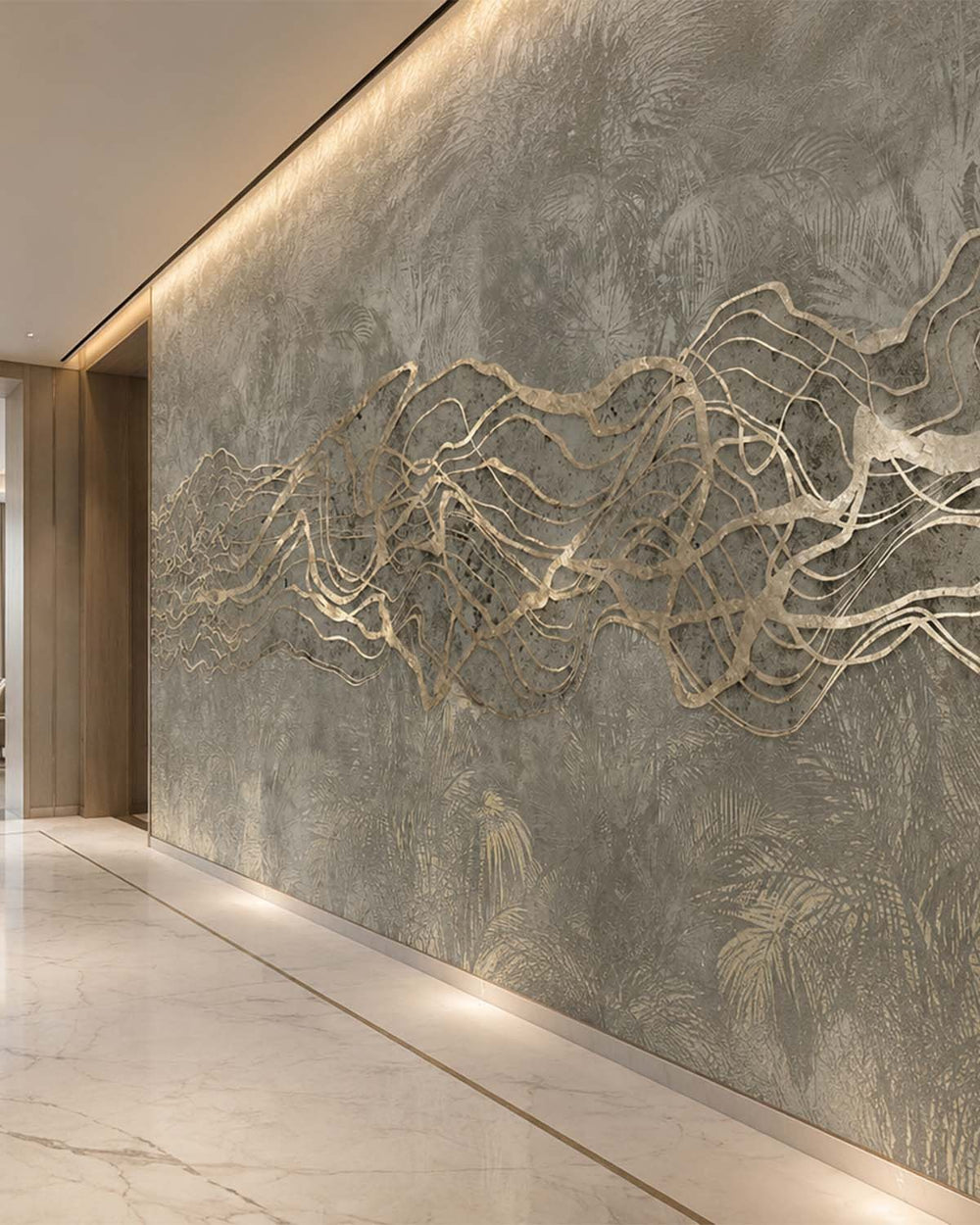 Smoky Topaz Abstract Tropical Foliage Mural M3013 - Sample