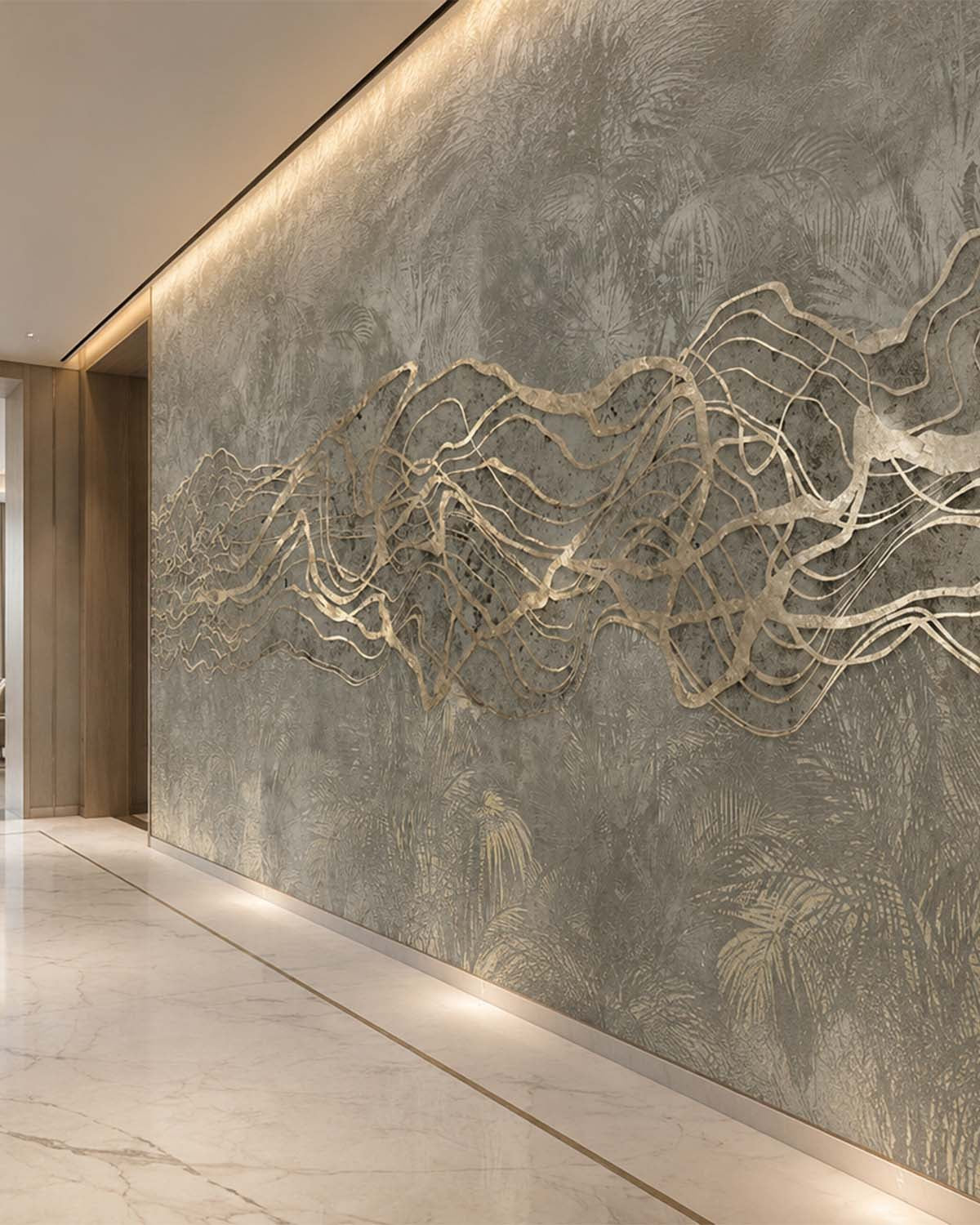 Smoky Topaz Abstract Tropical Foliage Mural M3013 - Sample