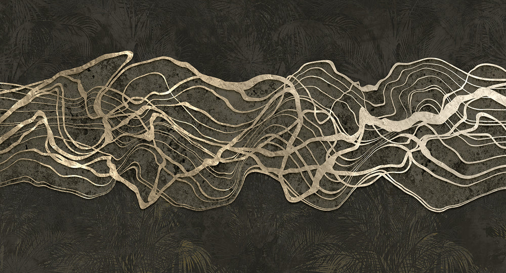 Maire Black Abstract Tropical Foliage Mural M3014