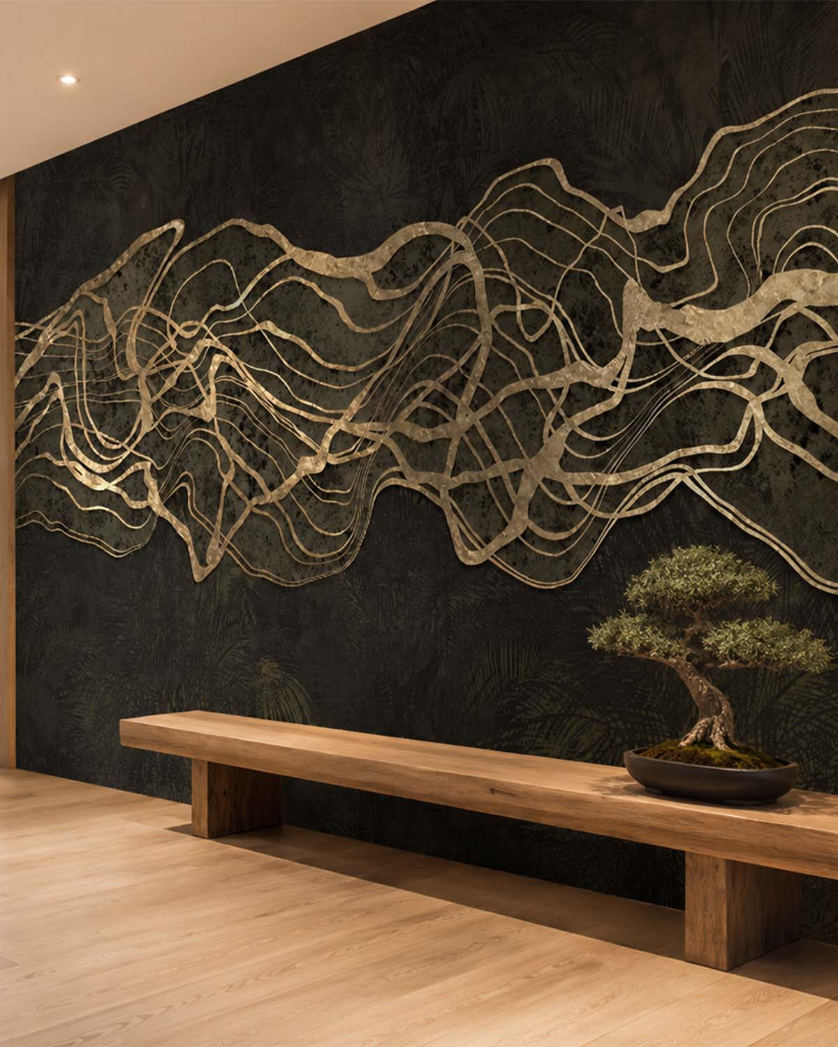 Maire Black Abstract Tropical Foliage Mural M3014 - Sample