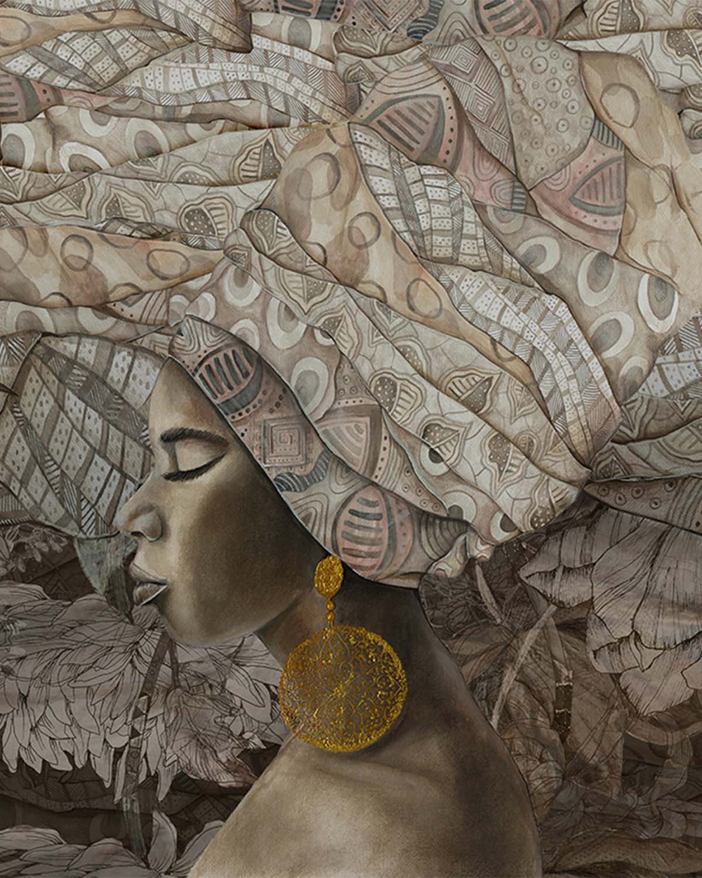 Aldabra Beige Serene African Queen Mural M3015 - Sample