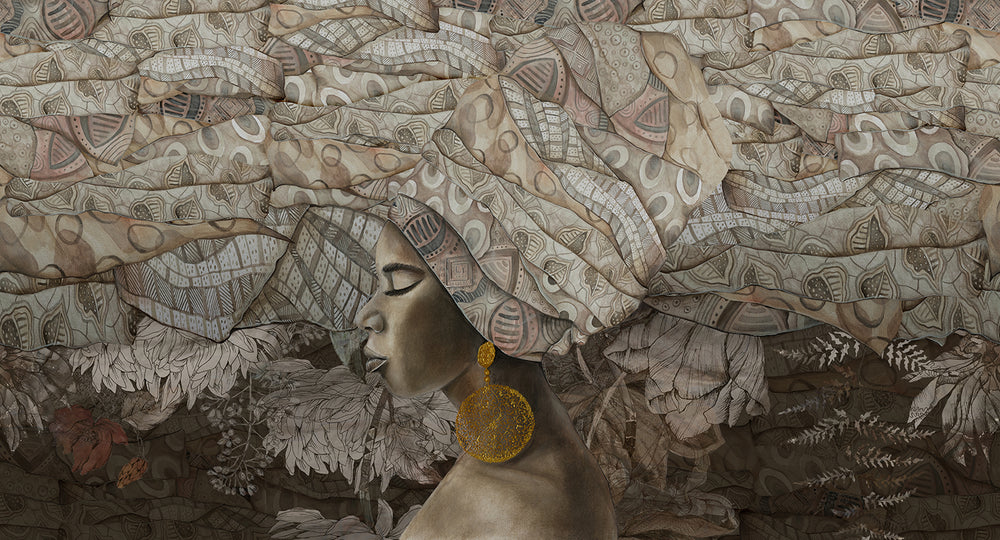 Aldabra Beige Serene African Queen Mural M3015