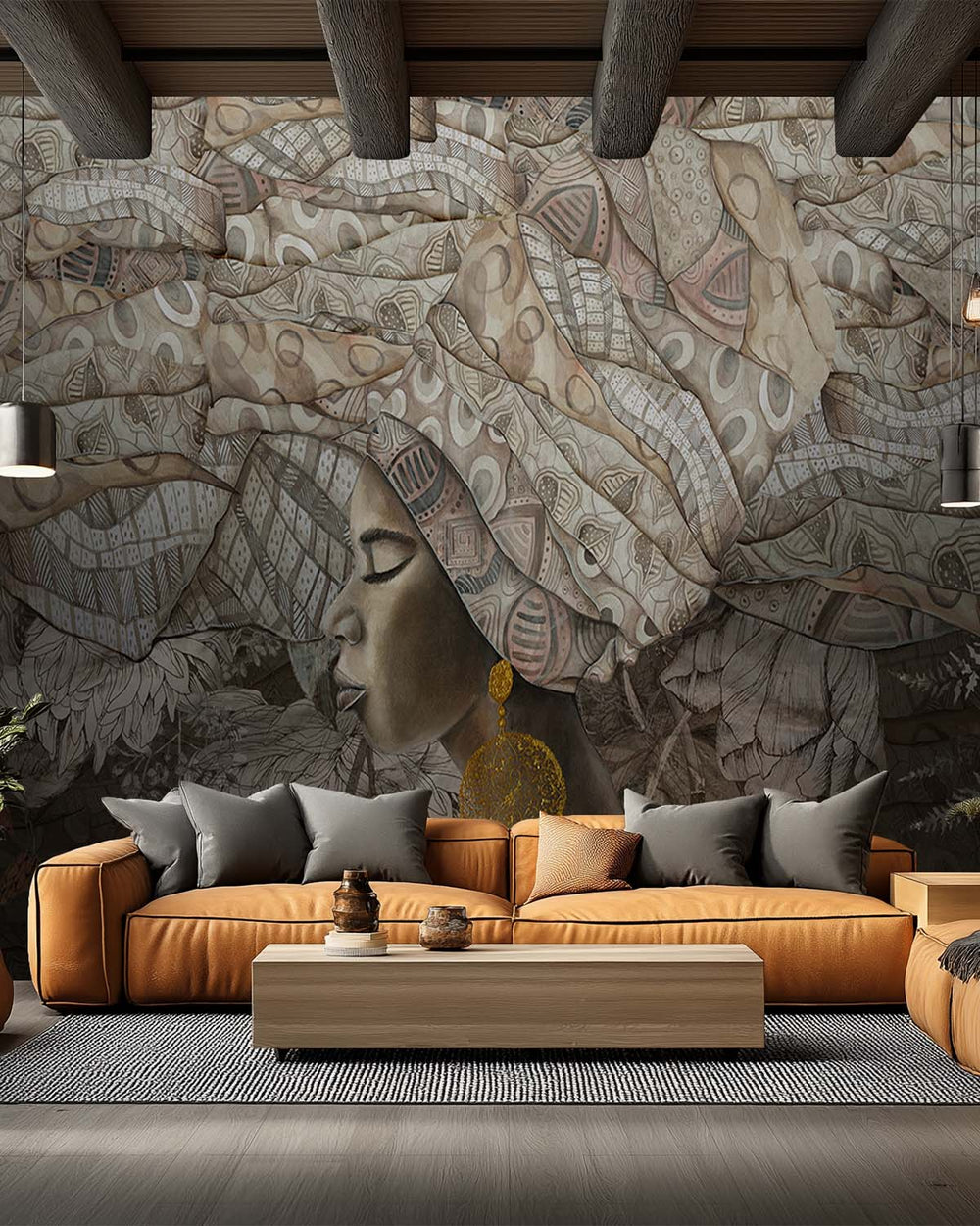 Aldabra Beige Serene African Queen Mural M3015 - Sample