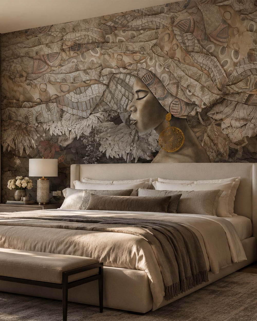Aldabra Beige Serene African Queen Mural M3015