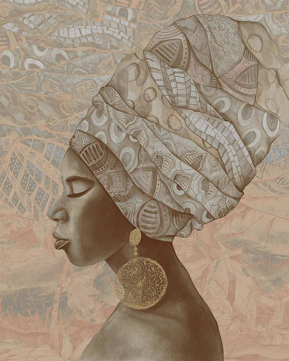 Tawny Brown Serene African Queen Mural M3016