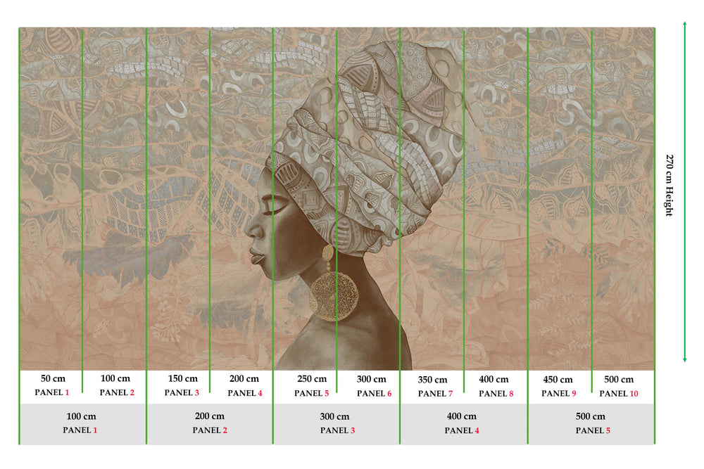 Tawny Brown Serene African Queen Mural M3016