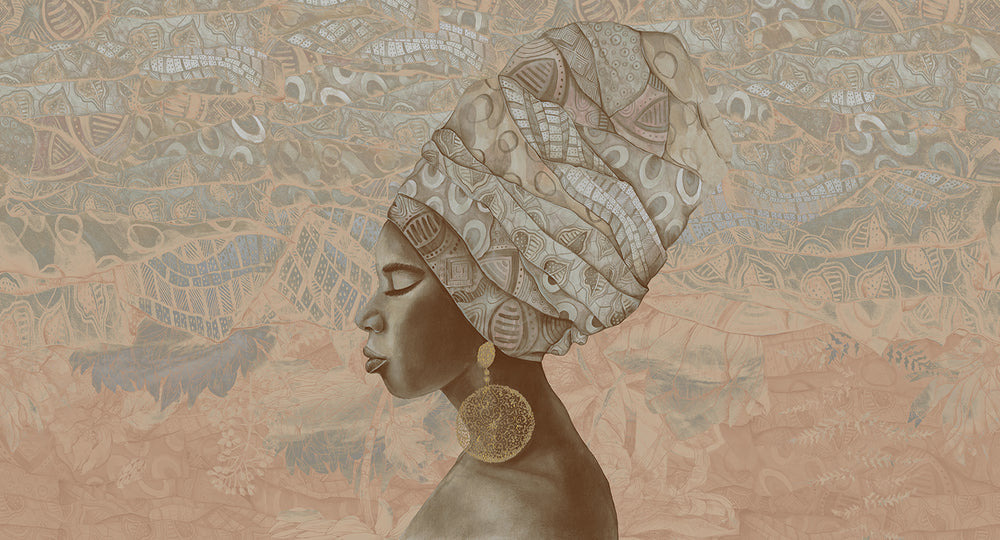 Tawny Brown Serene African Queen Mural M3016 - Sample