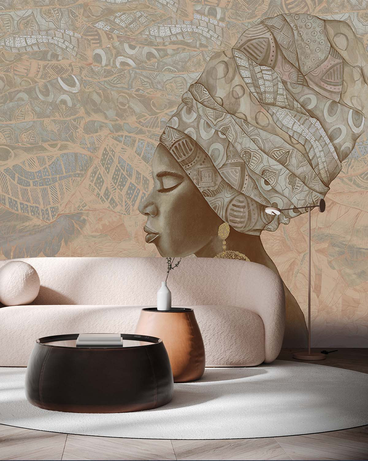 Tawny Brown Serene African Queen Mural M3016