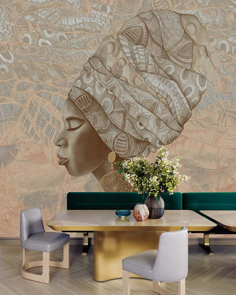 Tawny Brown Serene African Queen Mural M3016 - Sample