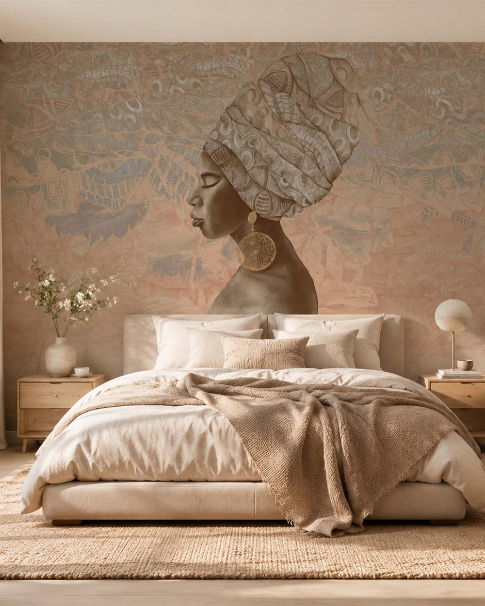 Tawny Brown Serene African Queen Mural M3016