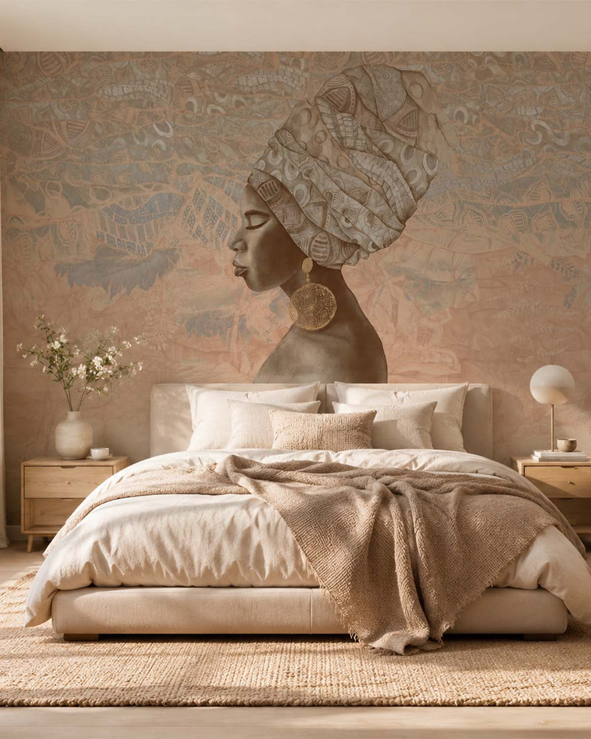 Tawny Brown Serene African Queen Mural M3016 - Sample