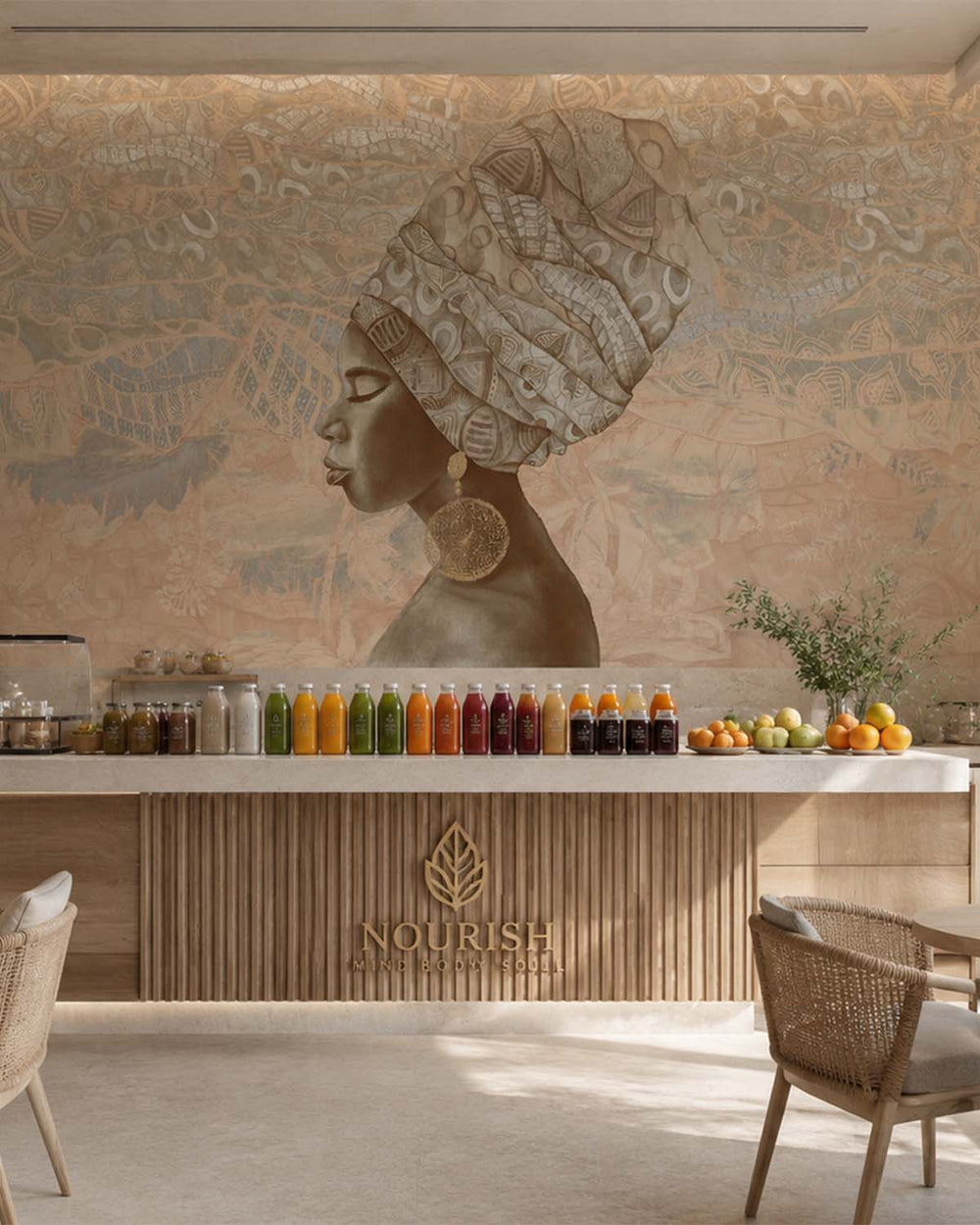 Tawny Brown Serene African Queen Mural M3016