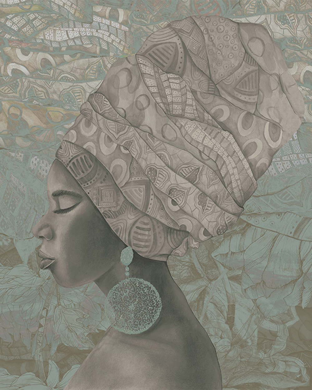 Grey Heron Serene African Queen Mural M3017