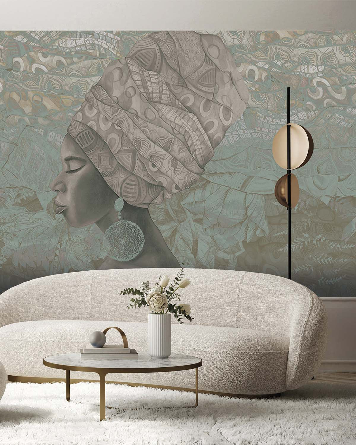 Grey Heron Serene African Queen Mural M3017