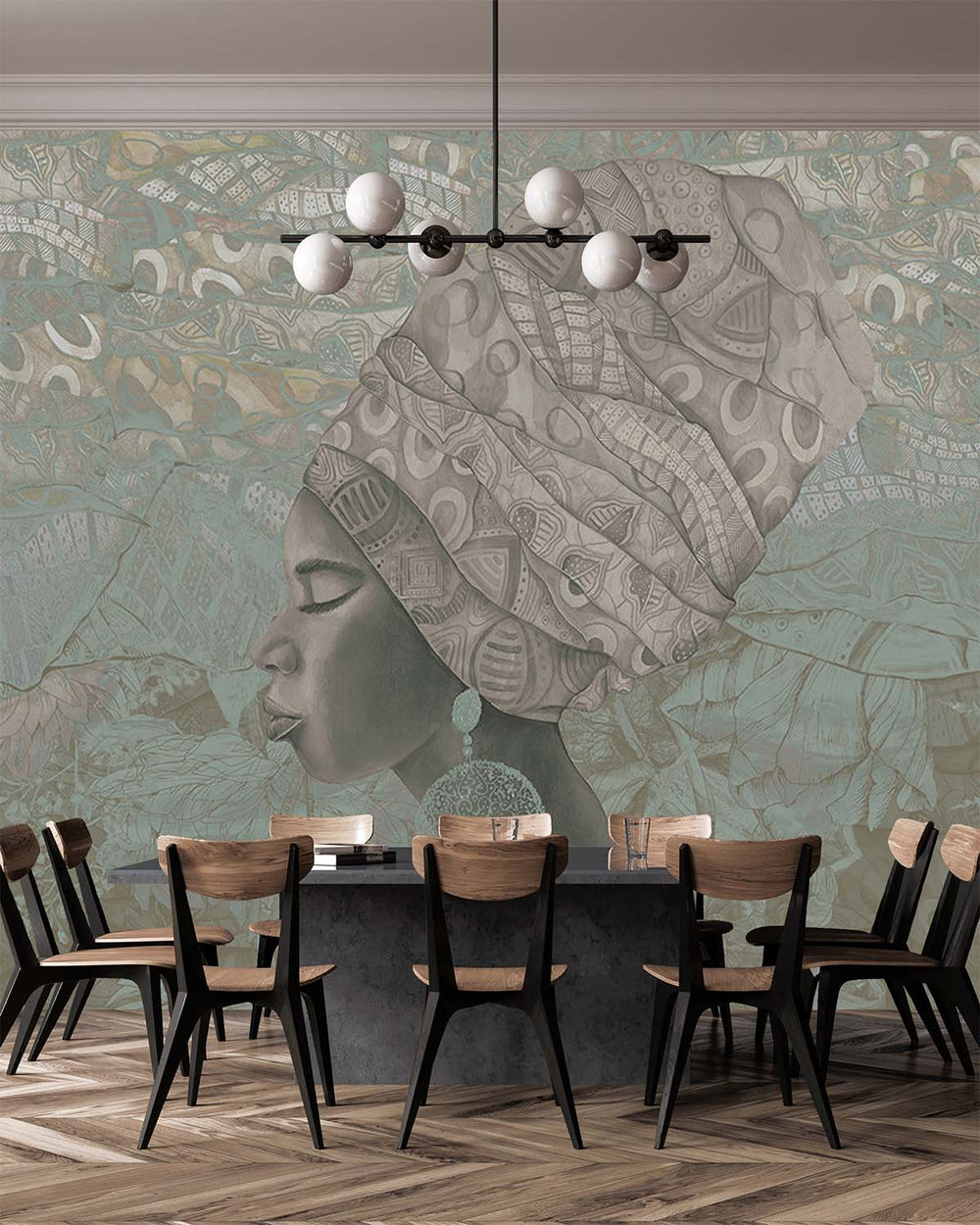 Grey Heron Serene African Queen Mural M3017