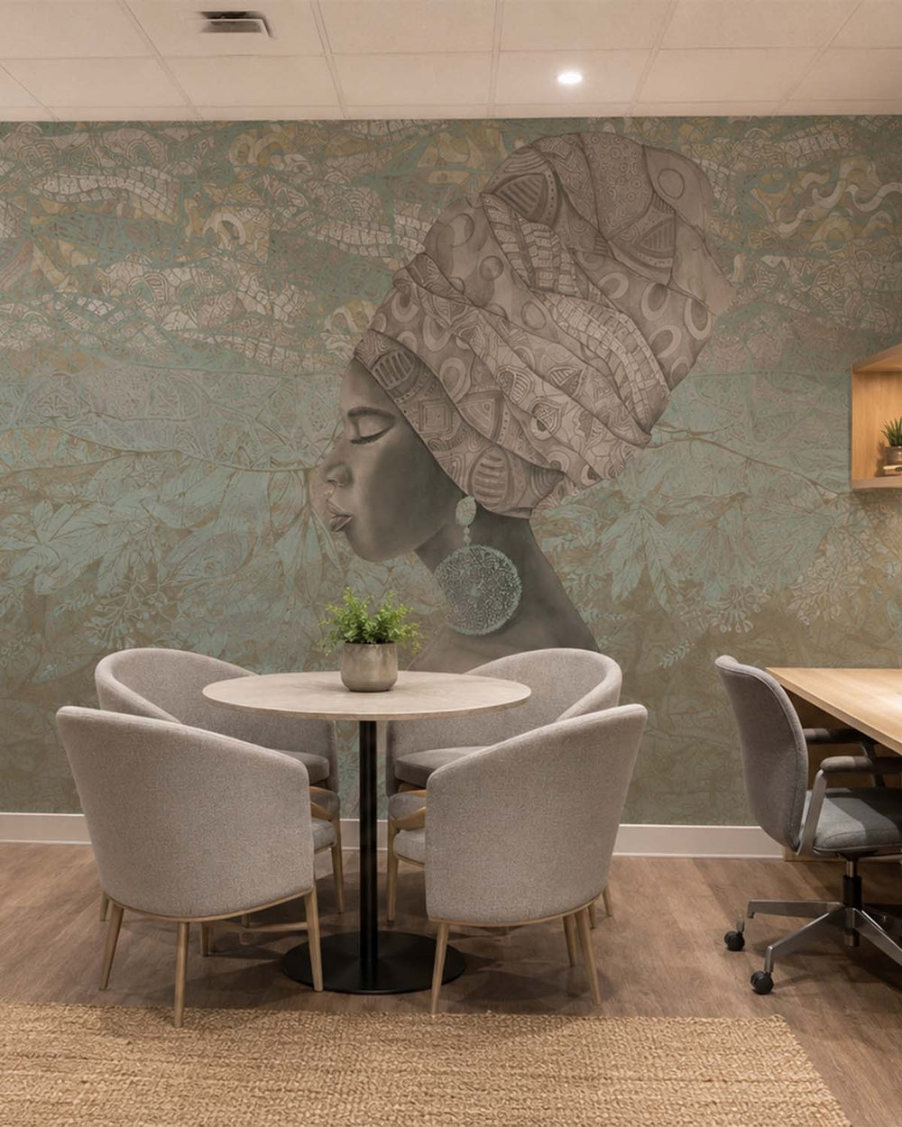 Grey Heron Serene African Queen Mural M3017