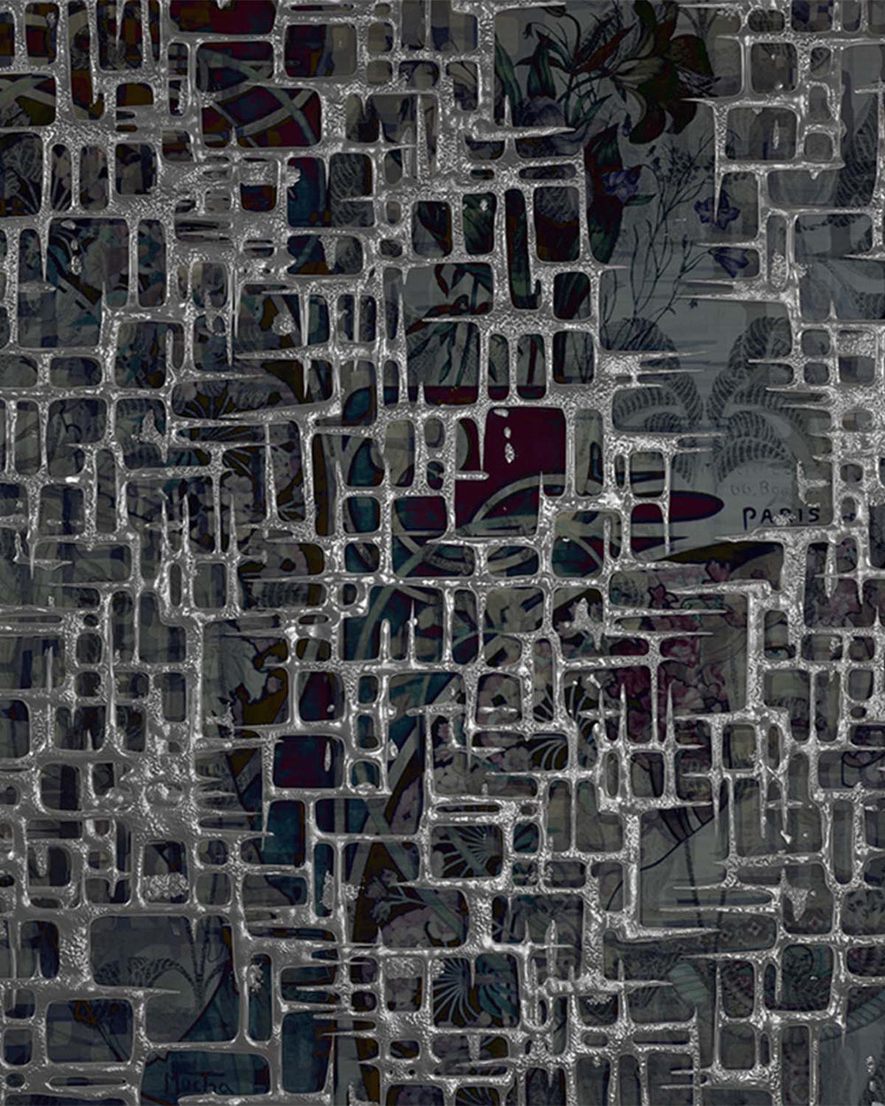 Titanium Grey Abstract 3D Web Mural M3020