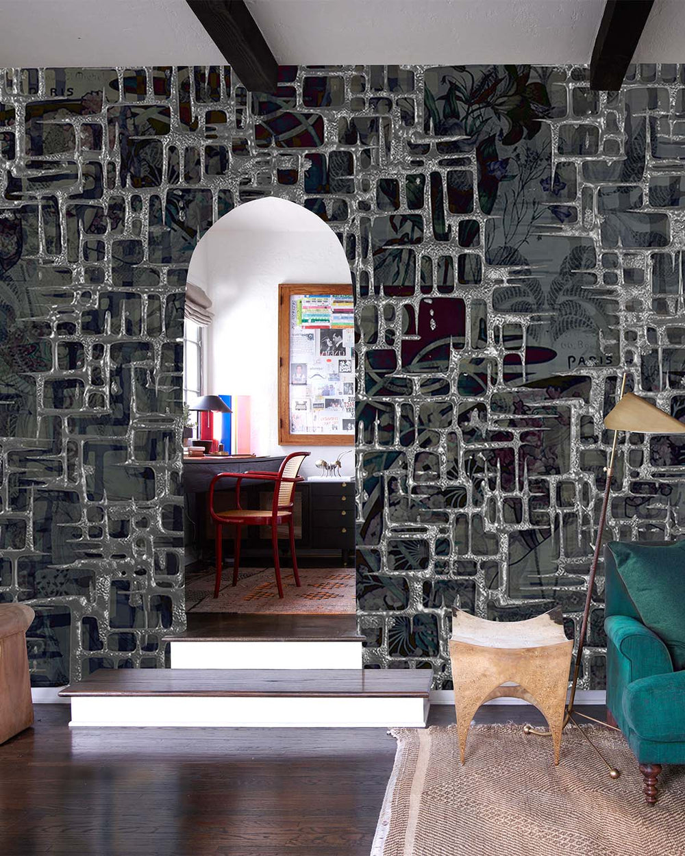 Titanium Grey Abstract 3D Web Mural M3020 - Sample
