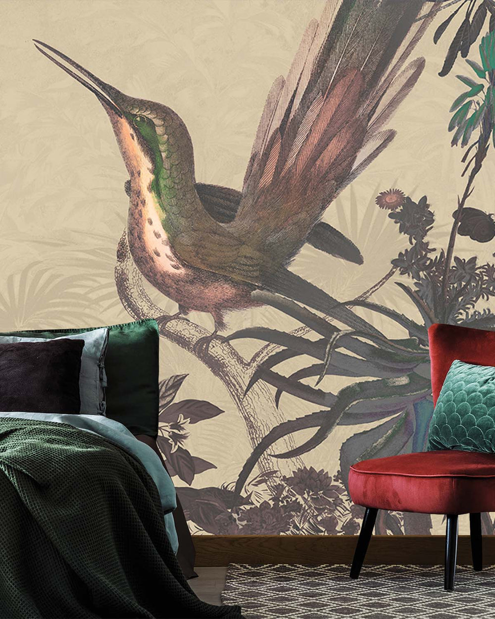 Stalactite Brown Exotic Hummingbird Mural M3021