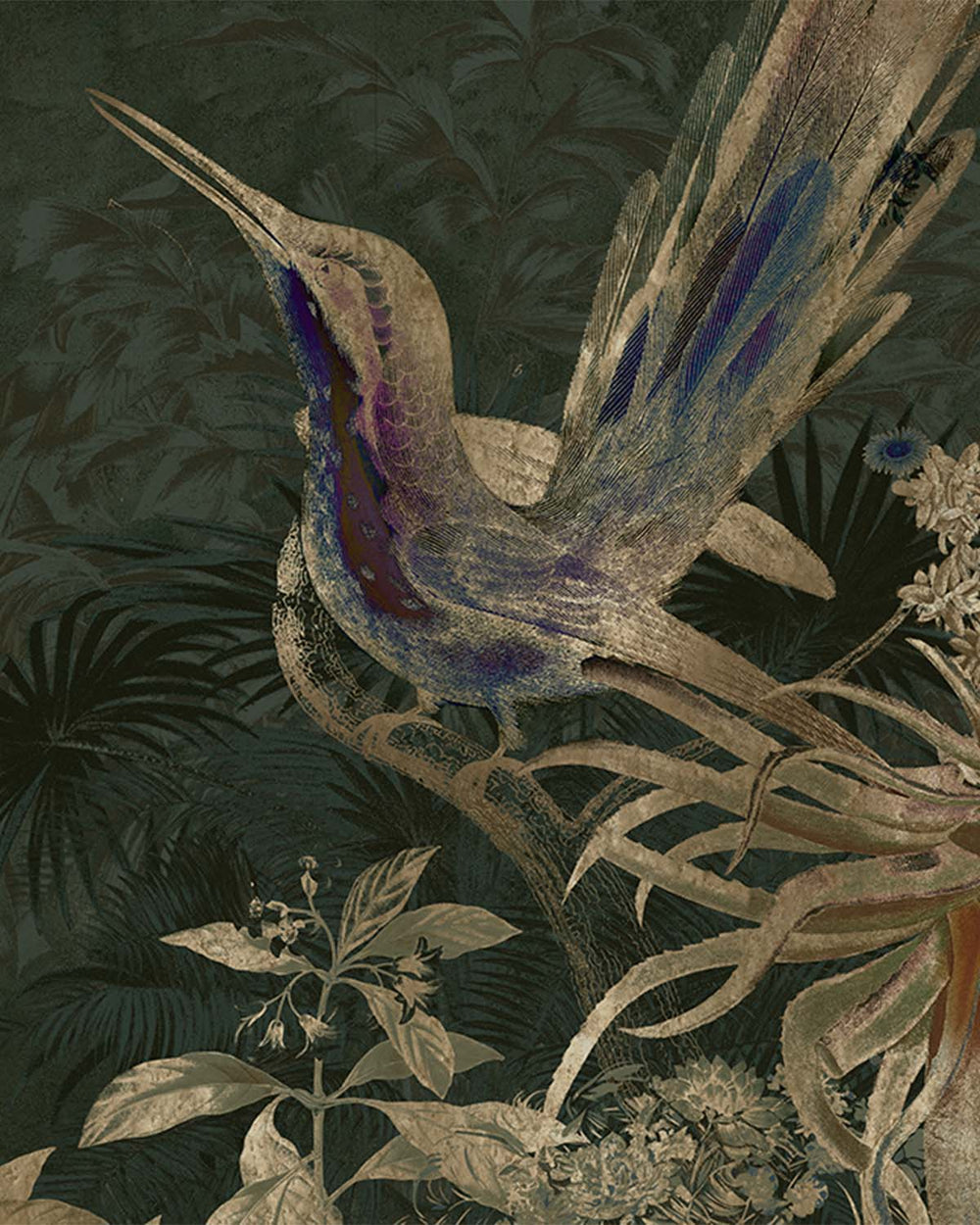 Pine Tree Exotic Hummingbird Mural M3022 - Sample