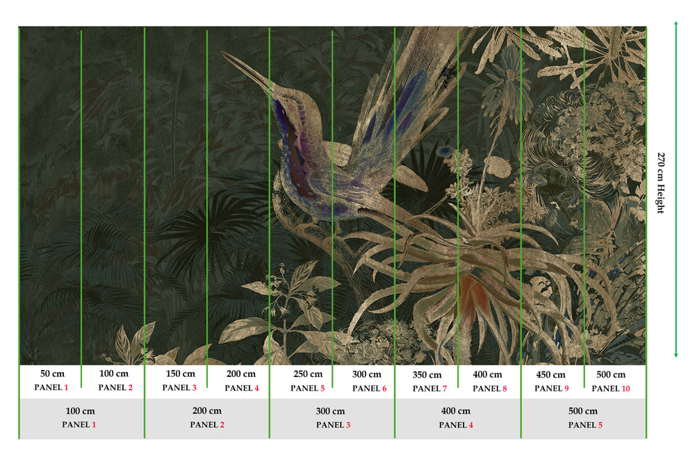 Pine Tree Exotic Hummingbird Mural M3022